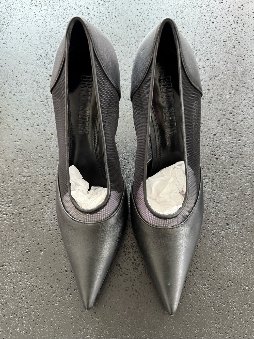 NWOT BRITT NETTA Greta Mesh Pane Pumps Heels in Black Made in Italy Size 37 - Picture 5 of 5